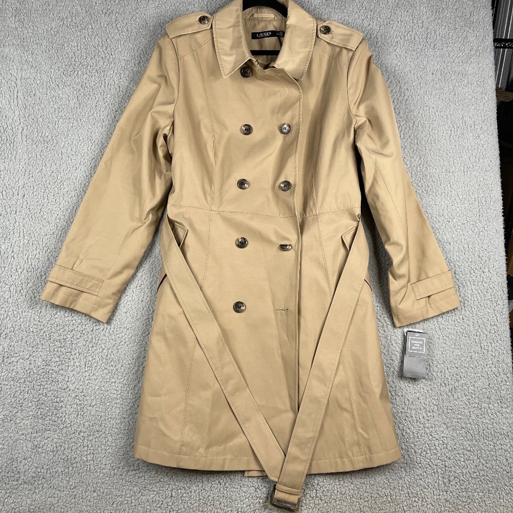Lauren Ralph Lauren Womens Belted Skirted Trench Coat Size 2XL Sand Beige